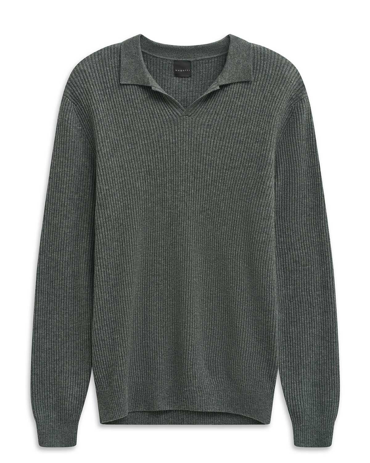 Bugatti pullover 7100-85563D-20 in grijsgroen – verkrijgbaar bij Van den Broek Herenmode Haarlem