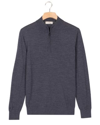 Thomas Maine pullover 5284TM100-69 middenblauw met halve rits – verkrijgbaar bij Van den Broek Herenmode Haarlem
