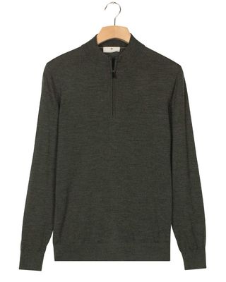 Thomas Maine pullover 5284TM100-79 donkergroen met halve rits – verkrijgbaar bij Van den Broek Herenmode Haarlem