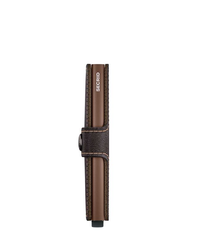 Zijkant van Secrid Miniwallet Original Chocolate Donkerbruin – compact design met RFID-bescherming