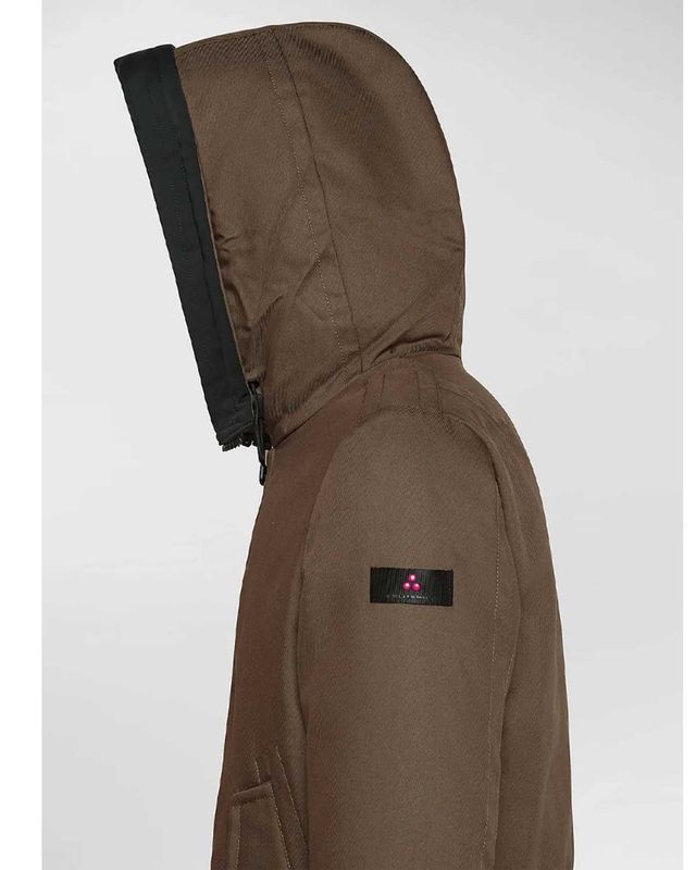 Peuterey Kasa KI 03 herenjas in Olive Brown zijaanzicht met capuchon