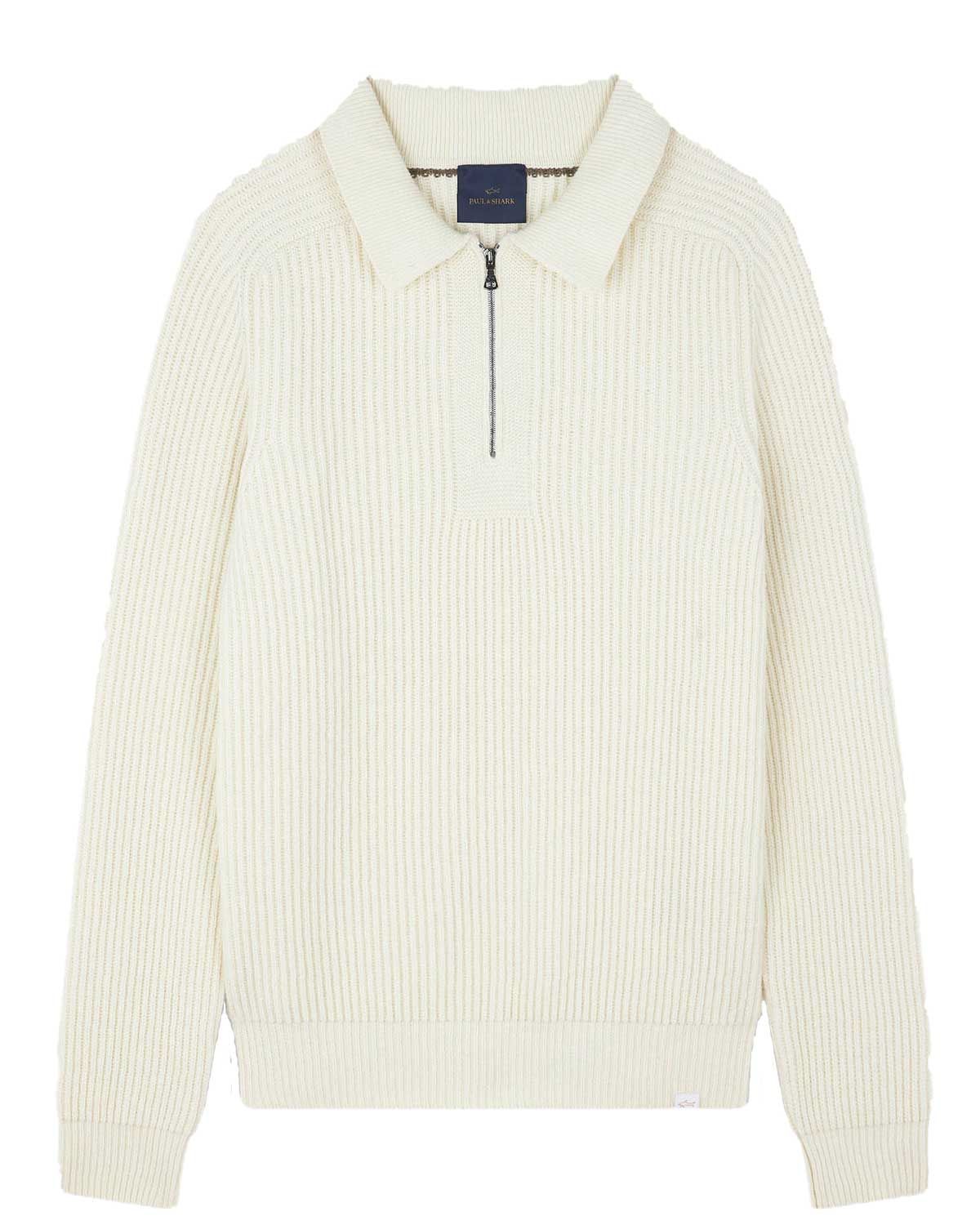 Paul &amp; Shark Re-Wool zipped polo offwhite – luxe wollen trui met rits en kraag