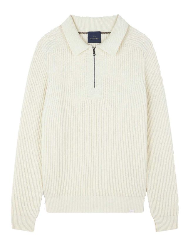 Paul &amp; Shark Re-Wool zipped polo offwhite – luxe wollen trui met rits en kraag