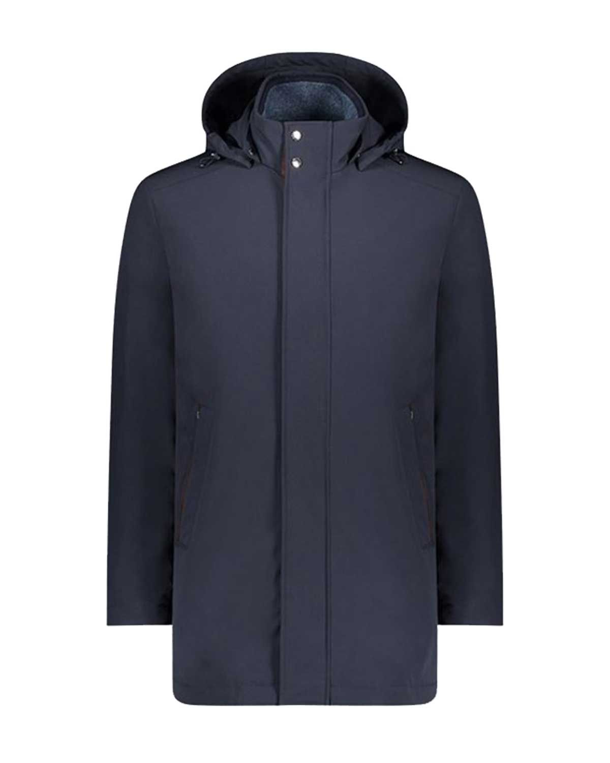 Paul &amp; Shark Typhoon Re-4X4 Stretch carcoat donkerblauw – waterdichte herenjas met afneembare capuchon