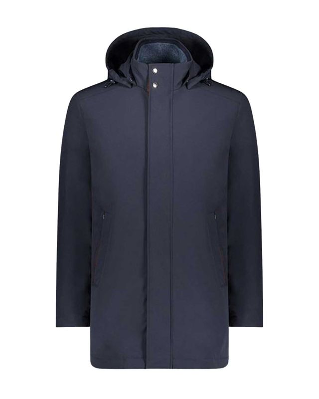 Paul &amp; Shark Typhoon Re-4X4 Stretch carcoat donkerblauw – waterdichte herenjas met afneembare capuchon