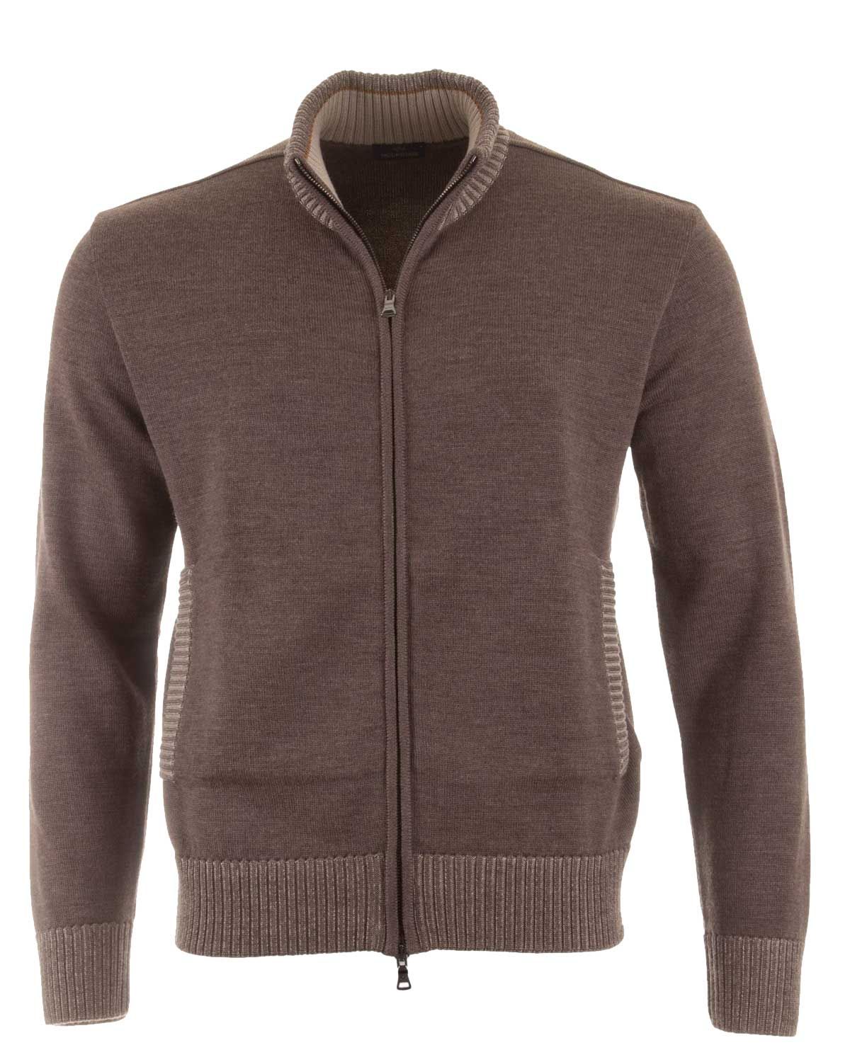 Paul &amp; Shark Falcon full-zip trui bruin – luxe wollen vest met rits en Soft Cool Touch afwerking