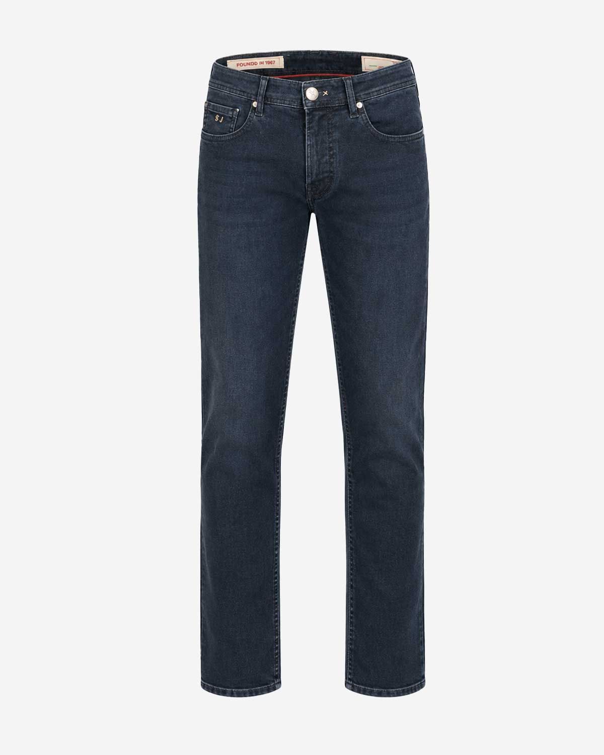 Tramarossa Michelangelo 1221/PE25 donkerblauwe jeans met donkere stiksels en metalen knoop