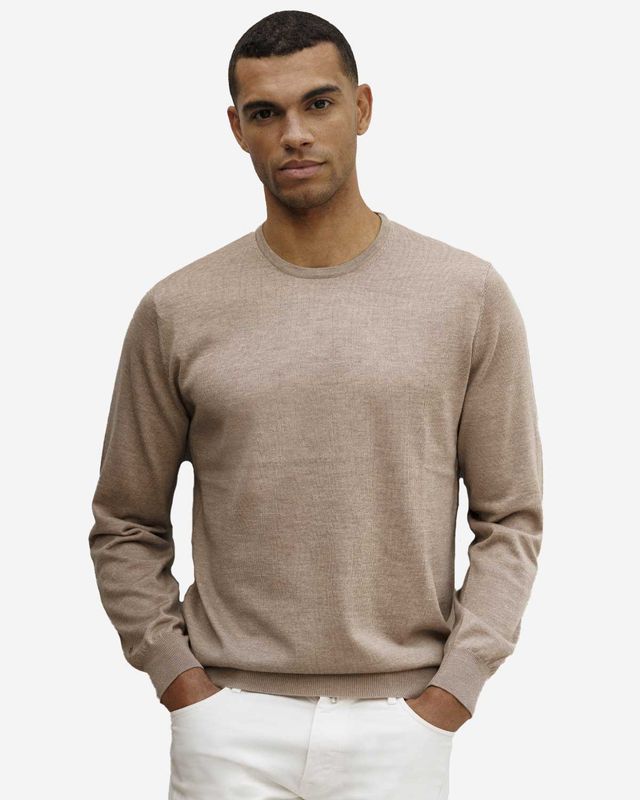 Thomas Maine pullover NOS82TM100 kleur 82 licht beige merino trui bij Van den Broek Herenmode Haarlem