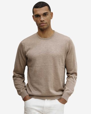 Thomas Maine pullover NOS82TM100 kleur 82 licht beige merino trui bij Van den Broek Herenmode Haarlem