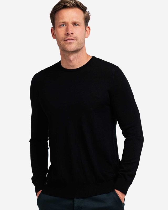 Thomas Maine pullover NOS82TM100 kleur 90 zwart merino trui bij Van den Broek Herenmode Haarlem