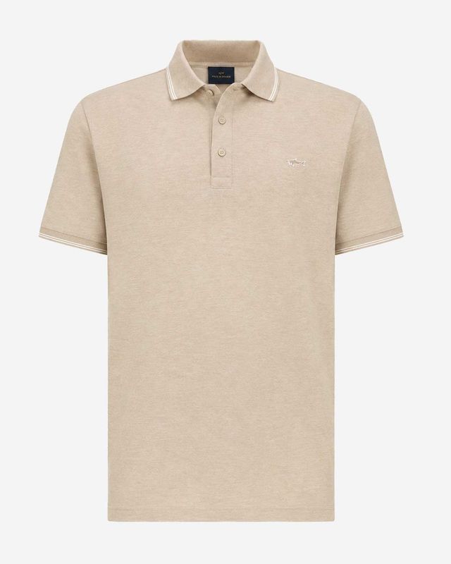 Paul &amp; Shark polo beige 26411218-348 van 100% katoen met subtiel Shark-logo