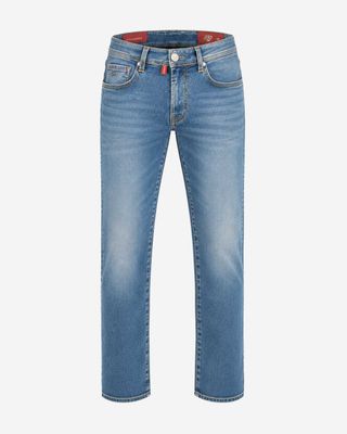Tramarossa Michelangelo D527 lichtblauwe herenjeans met okergeel stiksel en rode details