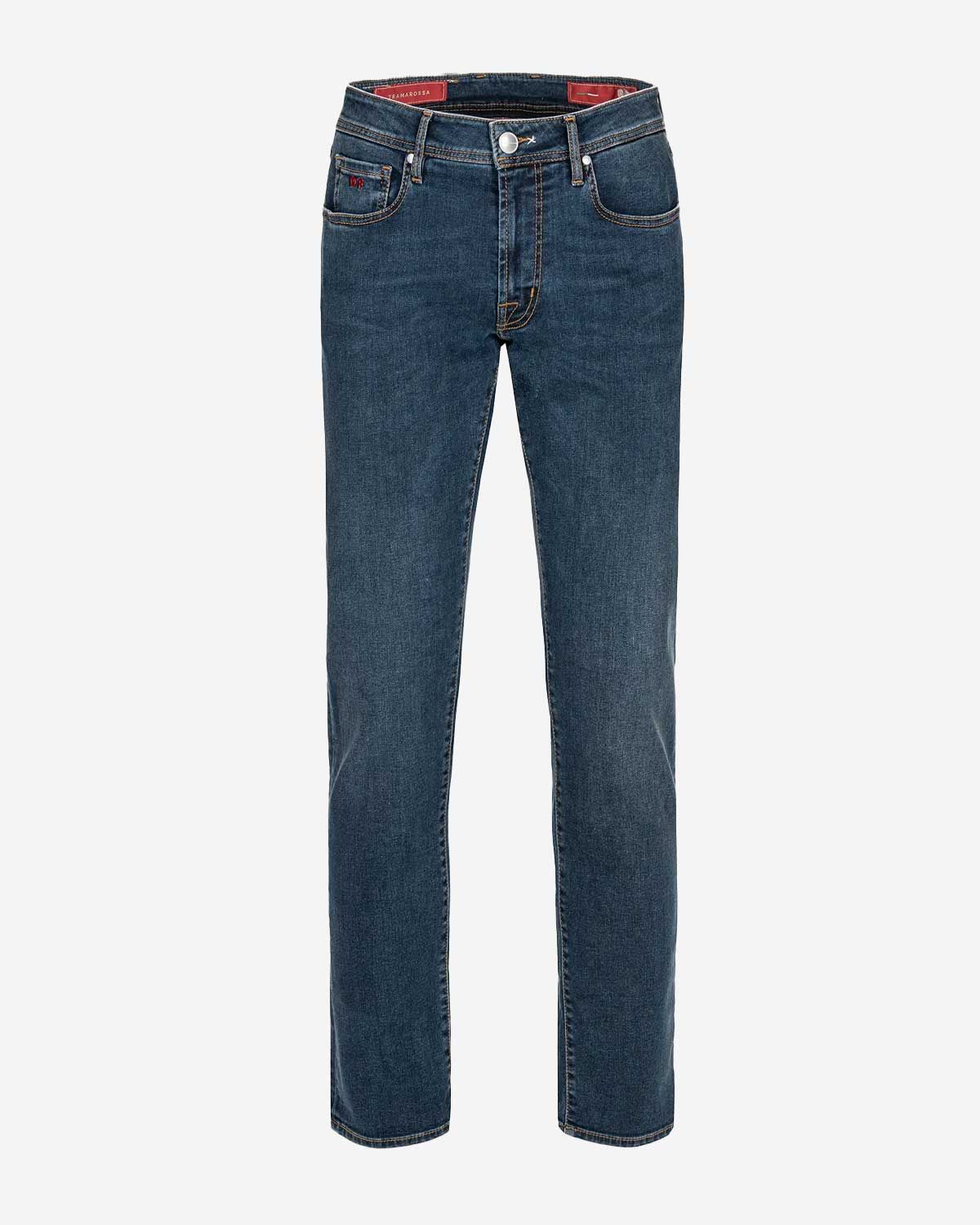 Tramarossa Michelangelo DBSS blauwe herenjeans Navy Used R-ELAX met tabakskleurige stiksels