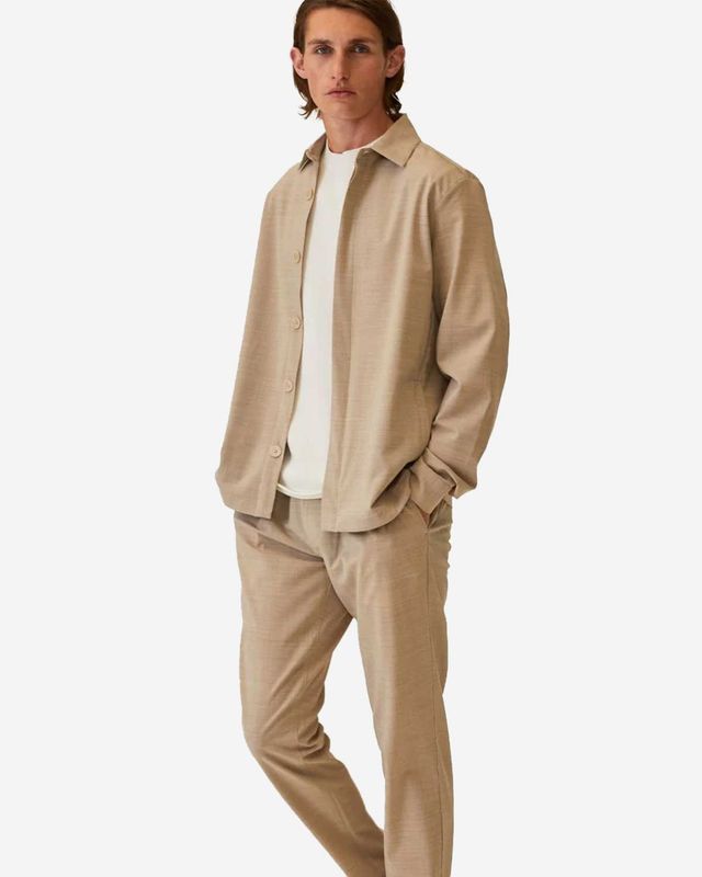 Wahts Casual Shirt Lange Mouw Licht Beige Morrison WAHTS Morrison overshirt light sand melange model vooraanzicht