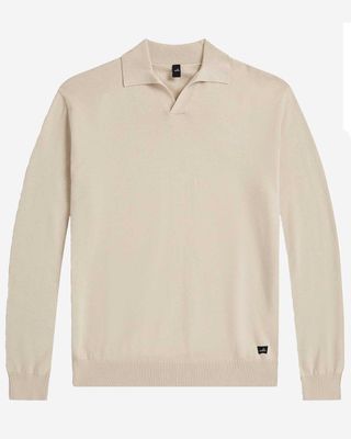 Wahts Howard 507 knit polo lange mouw sand open kraag combed cotton heren Haarlem plat