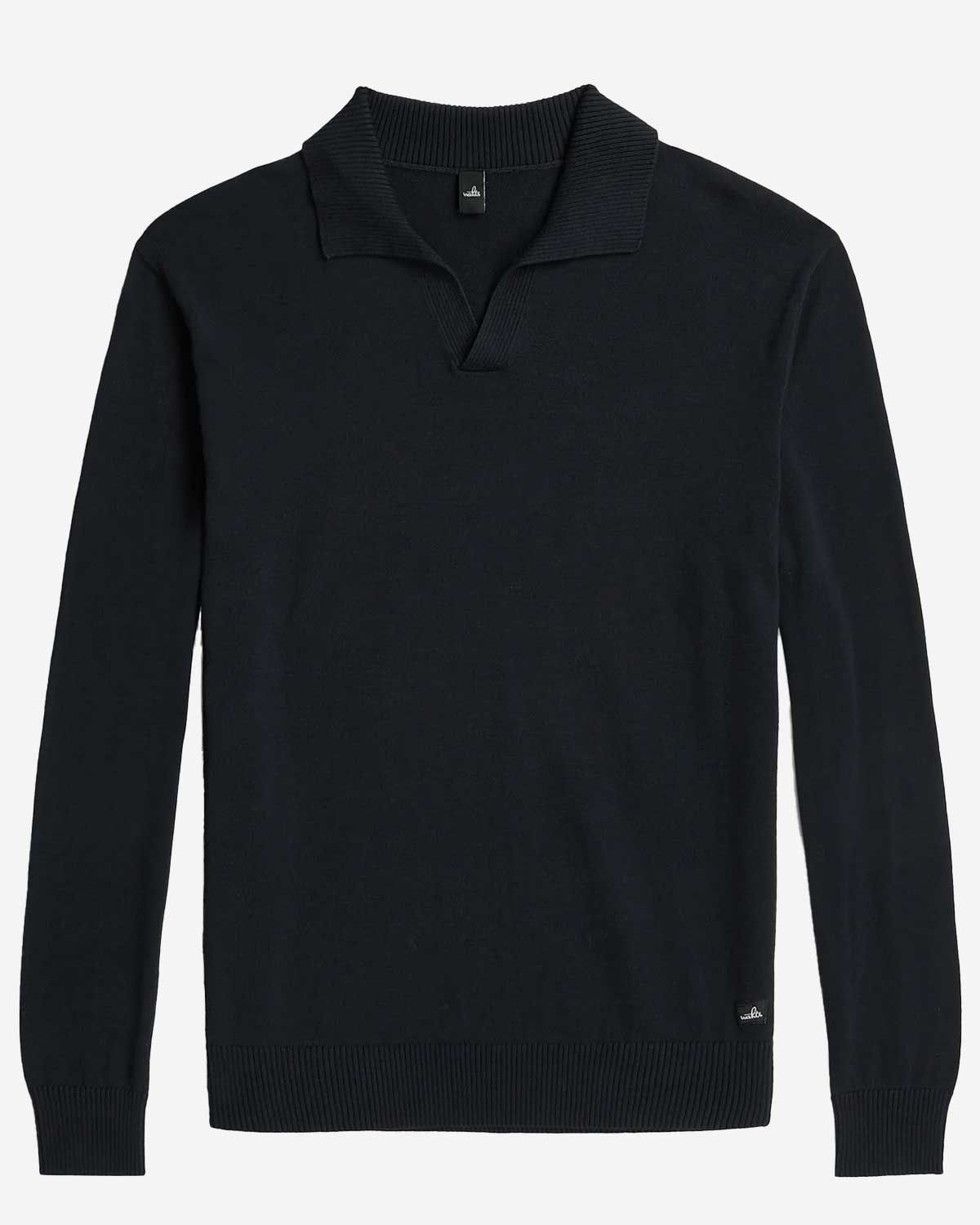 Wahts Howard 210 knit polo lange mouw navy open kraag combed cotton heren Haarlem plat