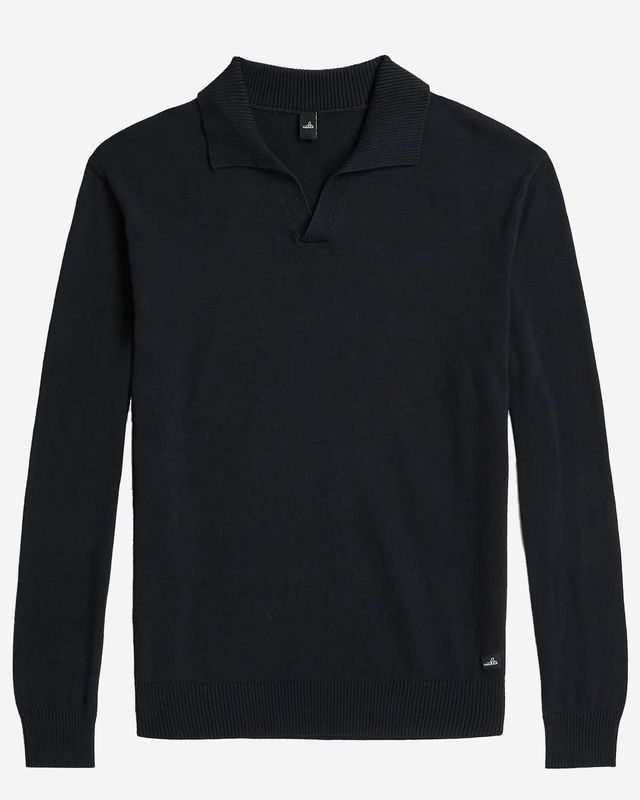 Wahts Howard 210 knit polo lange mouw navy open kraag combed cotton heren Haarlem plat