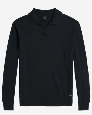 Wahts Howard 210 knit polo lange mouw navy open kraag combed cotton heren Haarlem plat