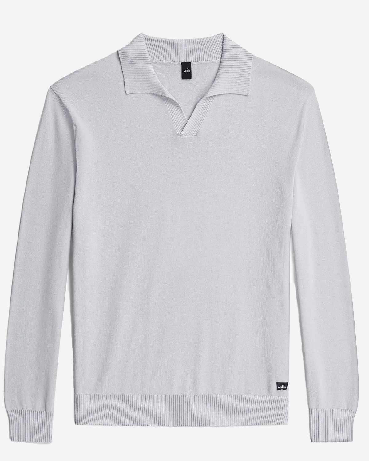 Wahts Howard 425 knit polo lange mouw frost blue open kraag combed cotton heren Haarlem plat