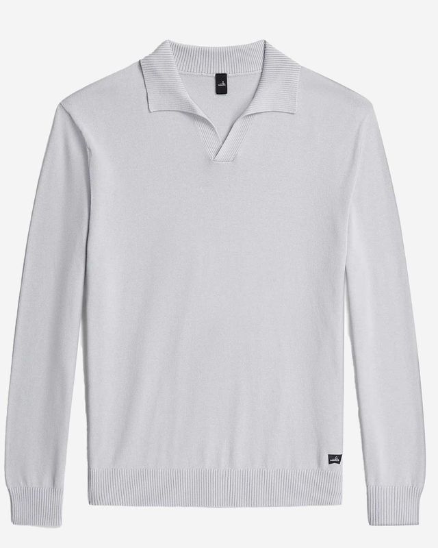Wahts Howard 425 knit polo lange mouw frost blue open kraag combed cotton heren Haarlem plat