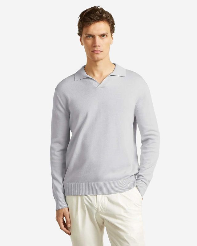 Wahts Pullover VH Licht Blauw Howard Wahts Howard 425 knit polo lange mouw frost blue open kraag combed cotton heren Haarlem model voor