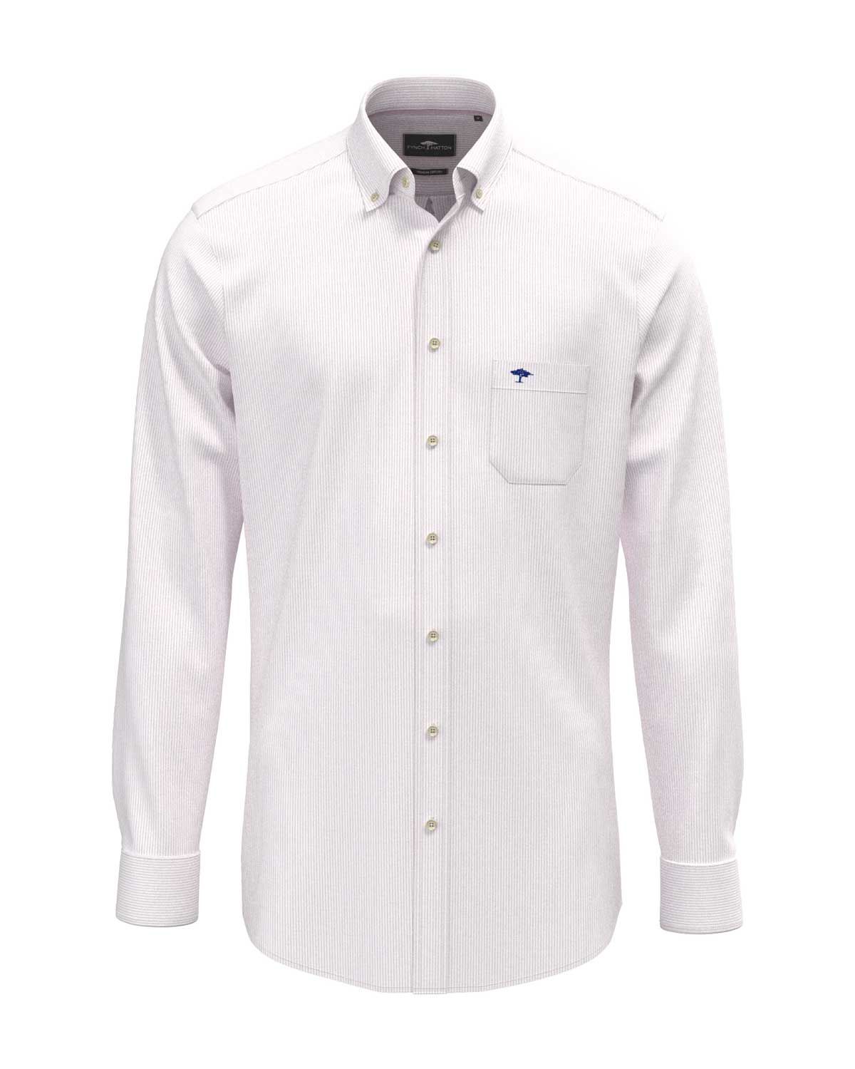 Fynch-Hatton Washed Oxford Fine Stripe shirt in Magnolia pink, front view