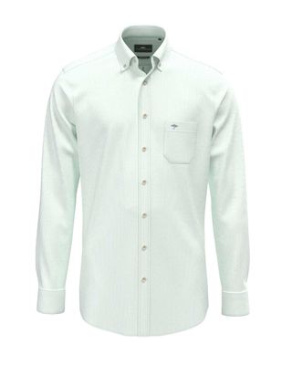 Fynch-Hatton Washed Oxford Fine Stripe shirt in green, front view