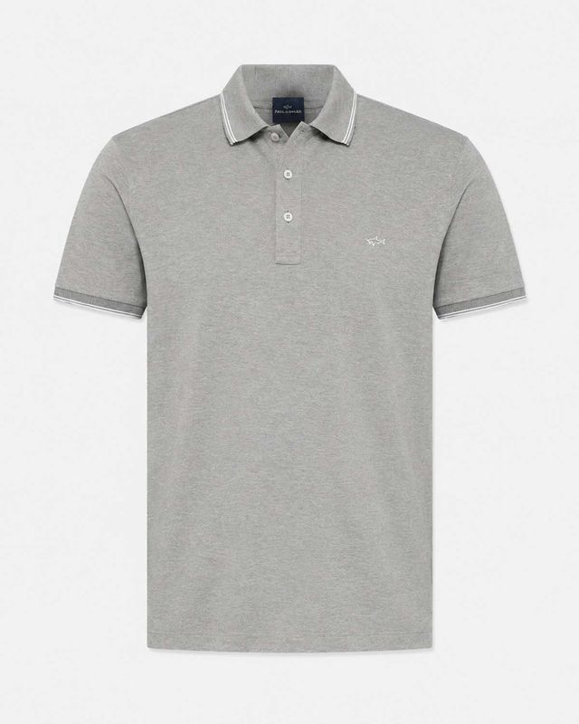 Paul &amp; Shark polo lichtgrijs 26411218-930 van 100% katoen met subtiel Shark-logo