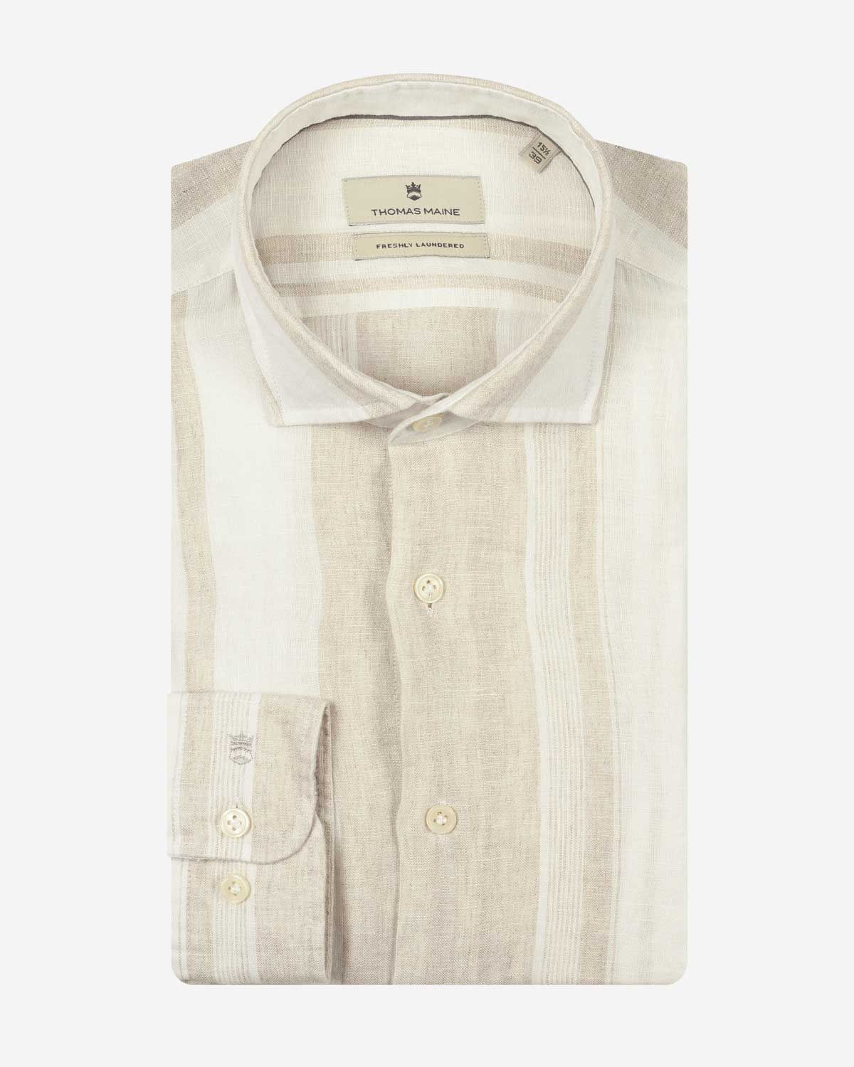 Thomas Maine Roma shirt 617716 kleur 81 licht beige linnen overhemd bij Van den Broek Herenmode Haarlem