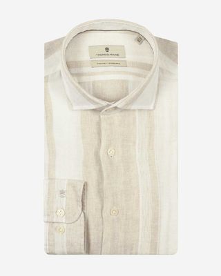 Thomas Maine Roma shirt 617716 kleur 81 licht beige linnen overhemd bij Van den Broek Herenmode Haarlem