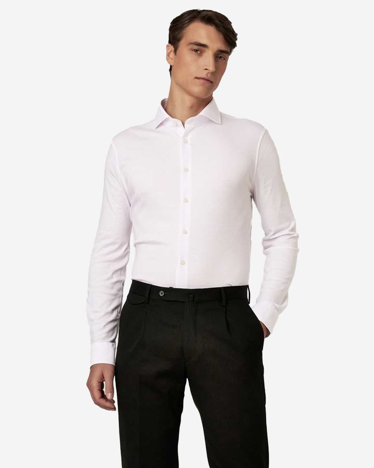 Wit Desoto jersey overhemd met lange mouwen en moderne spread kraag