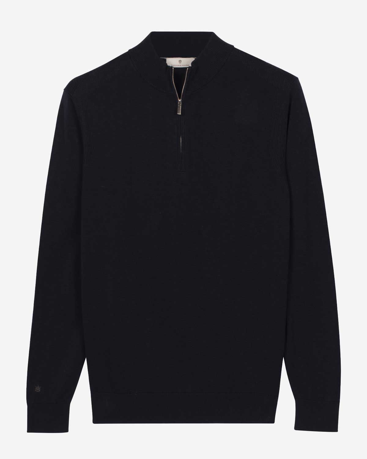 Thomas Maine pullover 6184TM700-60 navy half zip trui bij Van den Broek Herenmode Haarlem