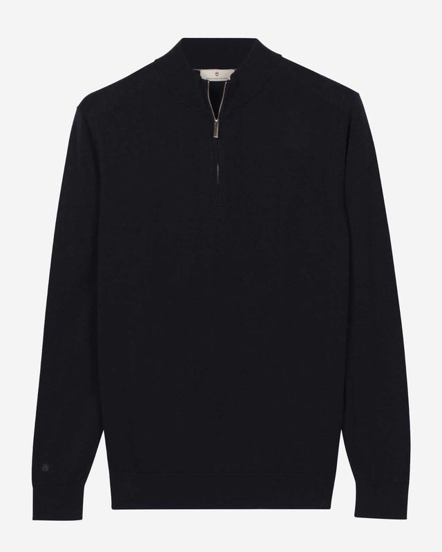 Thomas Maine pullover 6184TM700-60 navy half zip trui bij Van den Broek Herenmode Haarlem