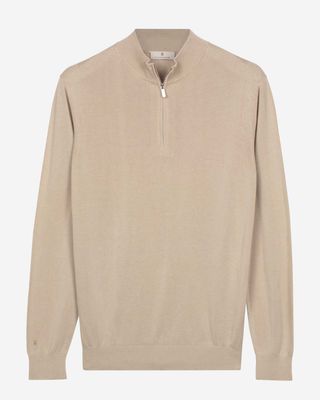 Thomas Maine pullover 6184TM700 kleur 12 kit beige half zip trui bij Van den Broek Herenmode Haarlem