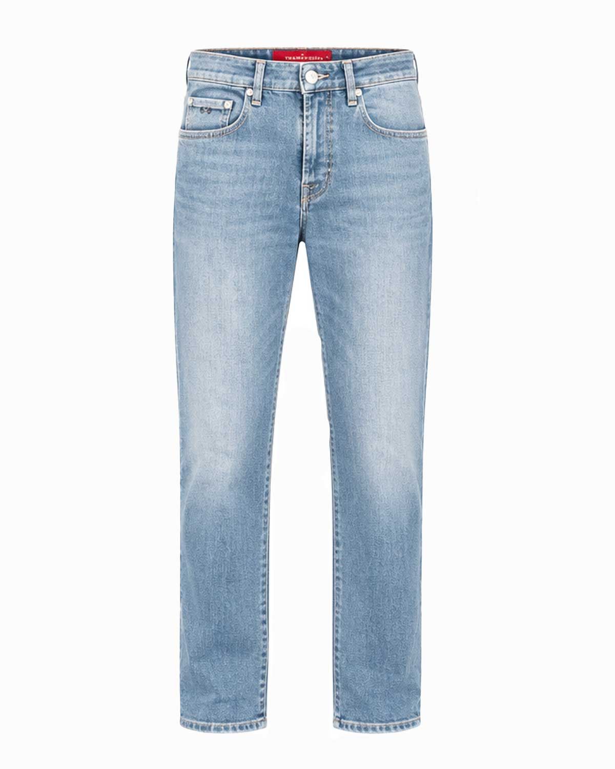 Vooraanzicht Tramarossa Michelangelo DBCS lichtblauwe jeans met zandkleurige stiksels
