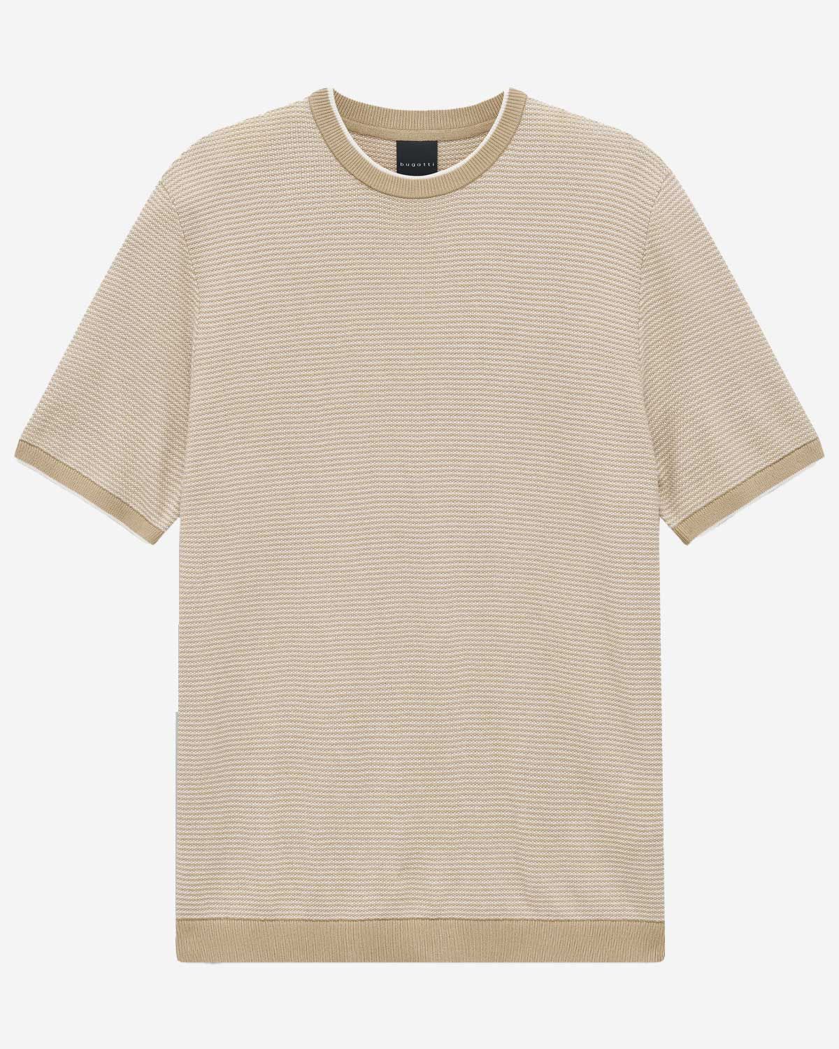 Bugatti knit t-shirt korte mouw structuur beige 7200-15535E-40 katoen heren Haarlem