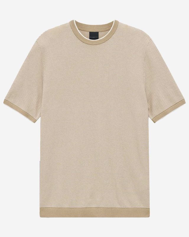Bugatti knit t-shirt korte mouw structuur beige 7200-15535E-40 katoen heren Haarlem