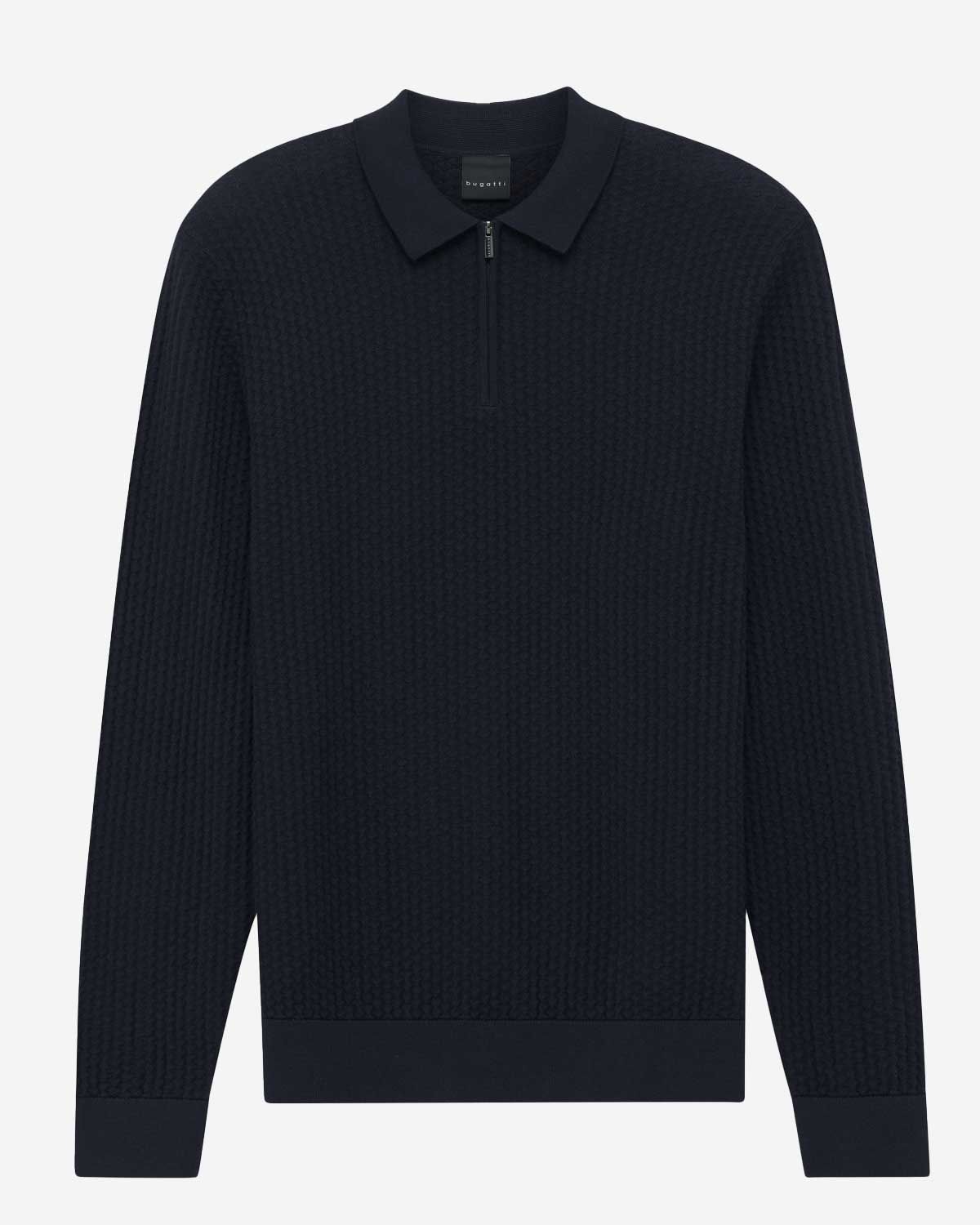 Bugatti knit polo lange mouw rits donkerblauw 7100-15532E-390 katoen heren Haarlem