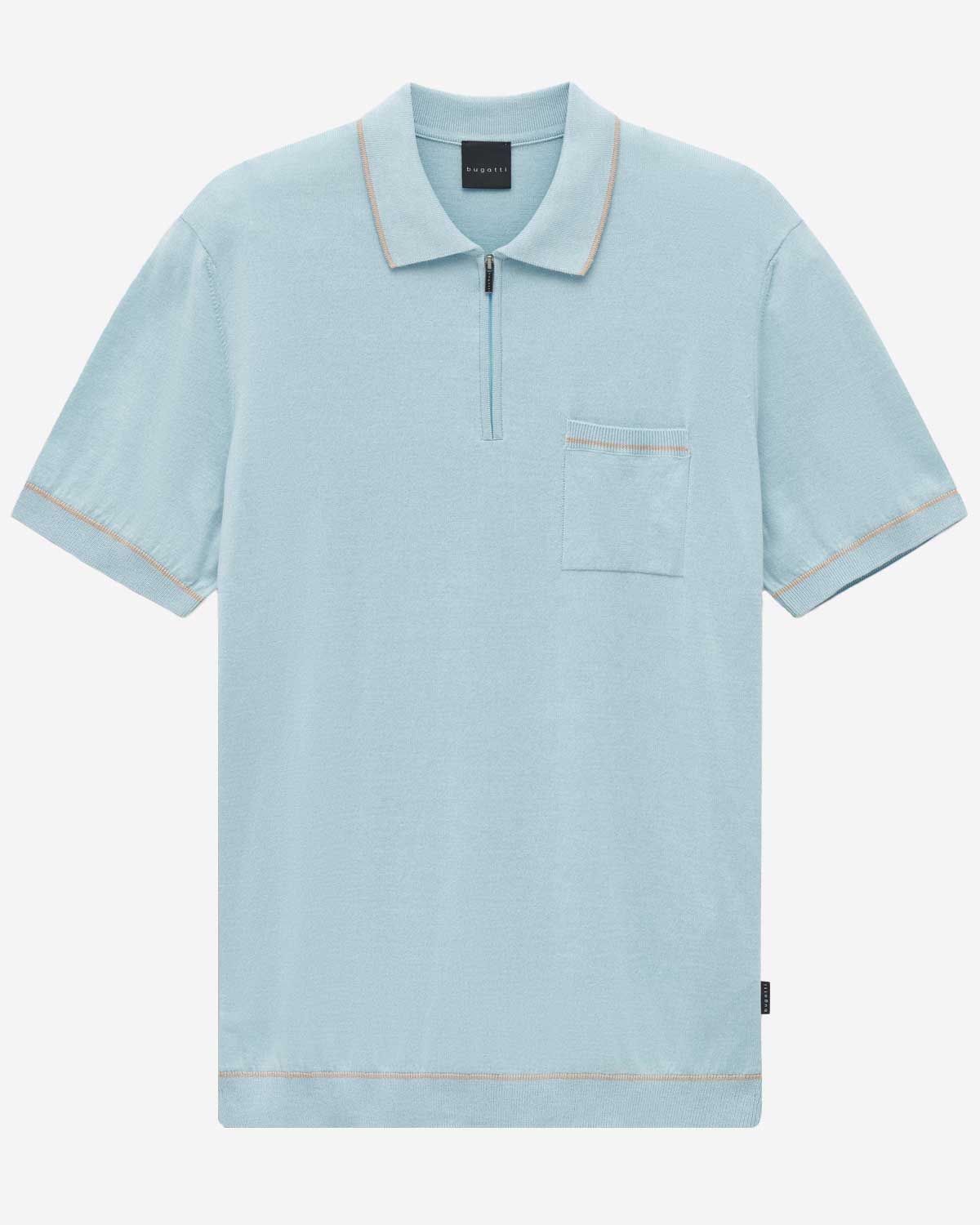 Bugatti knit polo korte mouw zipper borstzak turquoise 7100-15523E-420 katoen heren Haarlem