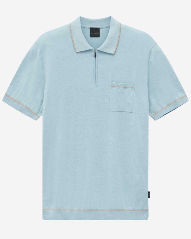 Bugatti knit polo korte mouw zipper borstzak turquoise 7100-15523E-420 katoen heren Haarlem