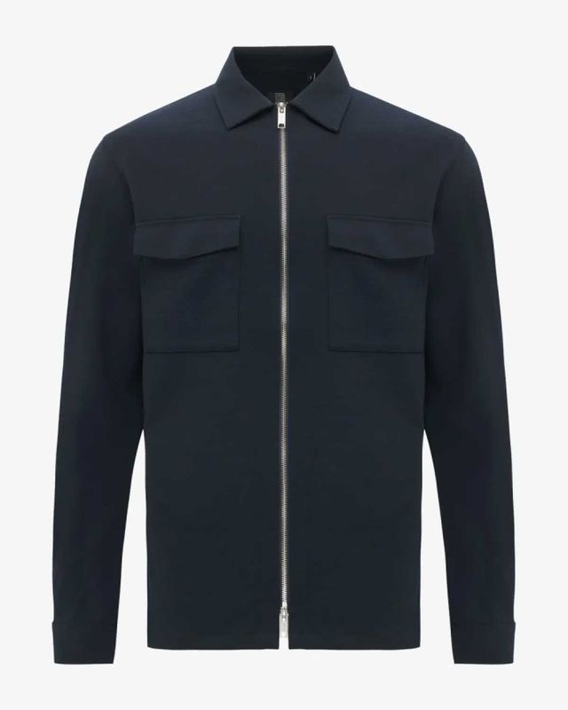 Genti Oaks Overshirt donkerblauw voorkant met ritssluiting