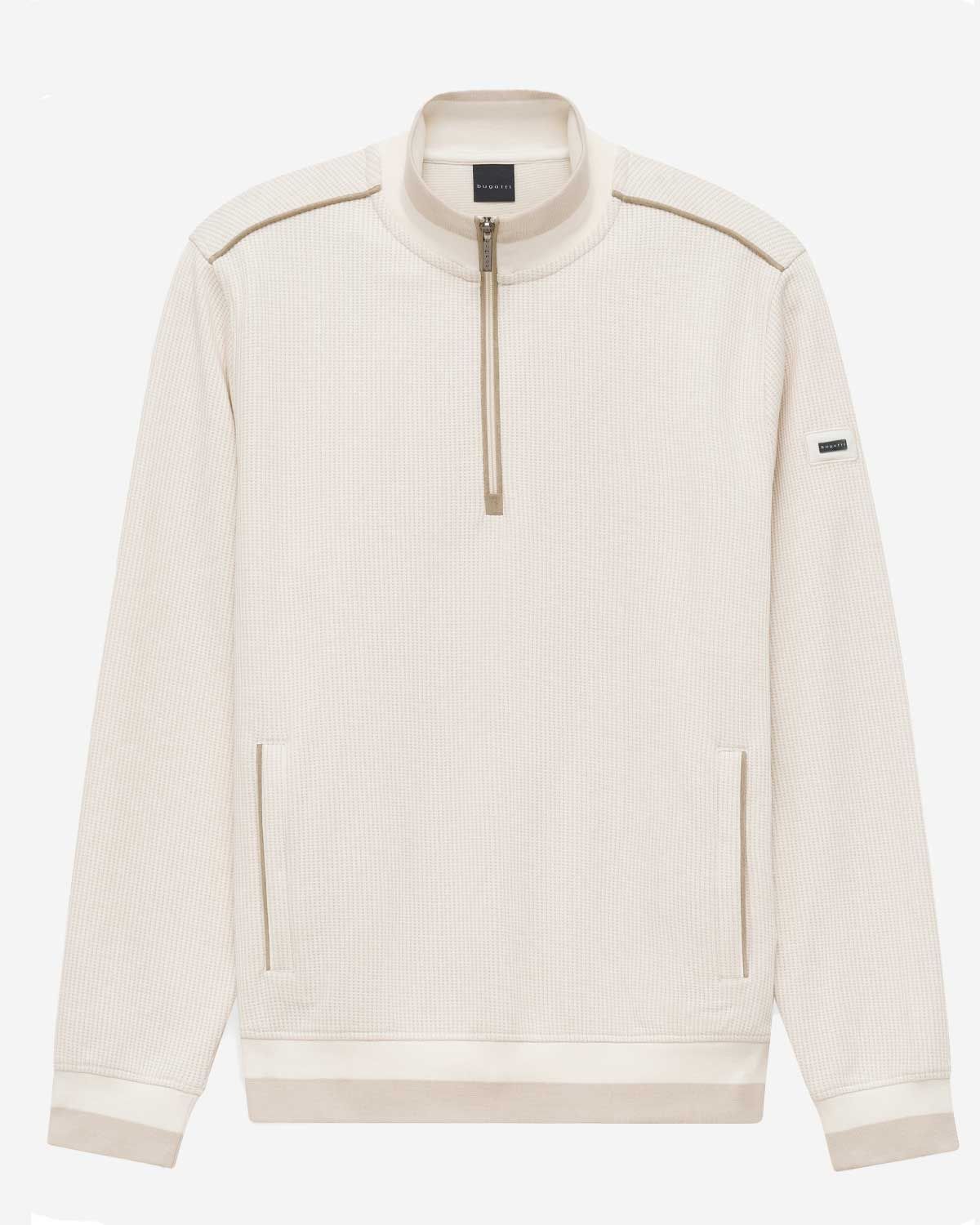 Bugatti sweater halve rits structuur off white 8550-15140E-20 katoen polyester heren Haarlem