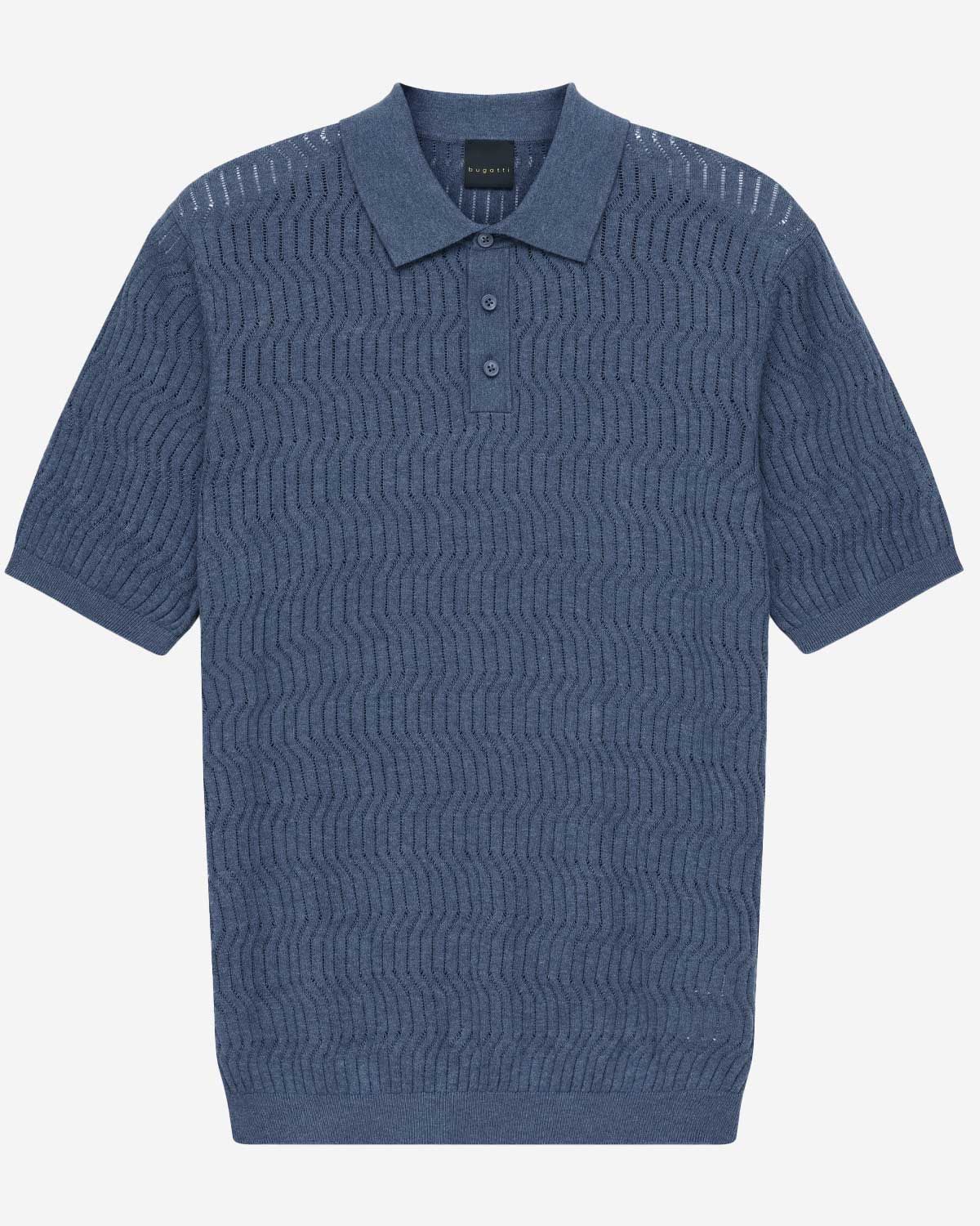 Bugatti knit polo korte mouw ajour golfpatroon blue 7100-15553E-260 katoen zijde heren Haarlem