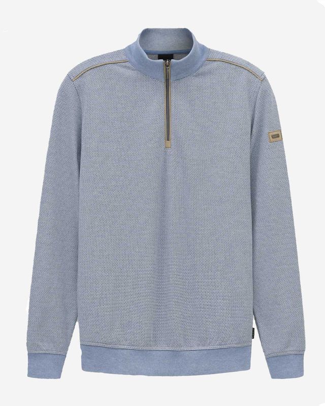 Bugatti sweater half-zip structuur jacquard blue 8550-15141E-320 katoen heren Haarlem