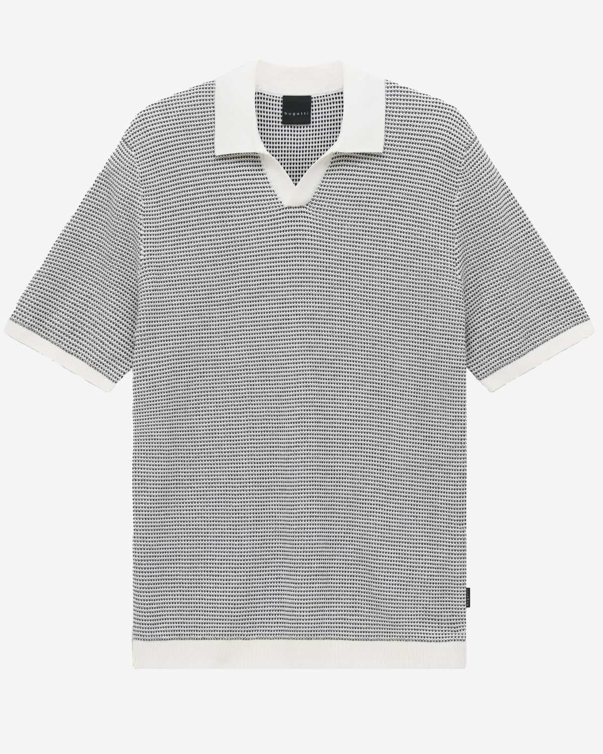 Bugatti gebreide polo wit blauw korte mouw katoen heren met open kraag