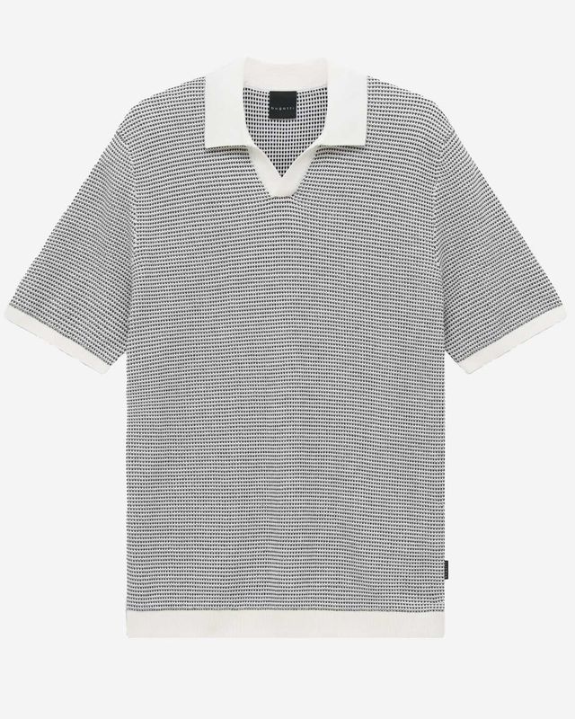 Bugatti gebreide polo wit blauw korte mouw katoen heren met open kraag
