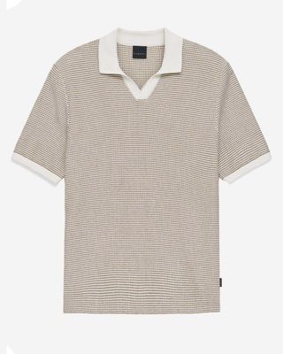 Bugatti knit polo korte mouw jacquard structuur camel off-white open kraag 7100-15519E-70 katoen heren Haarlem