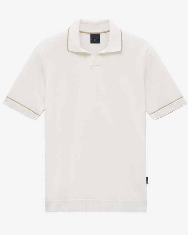 Bugatti knit polo korte mouw open kraag contrast biezen off-white 7100-15517E-20 katoen heren Haarlem