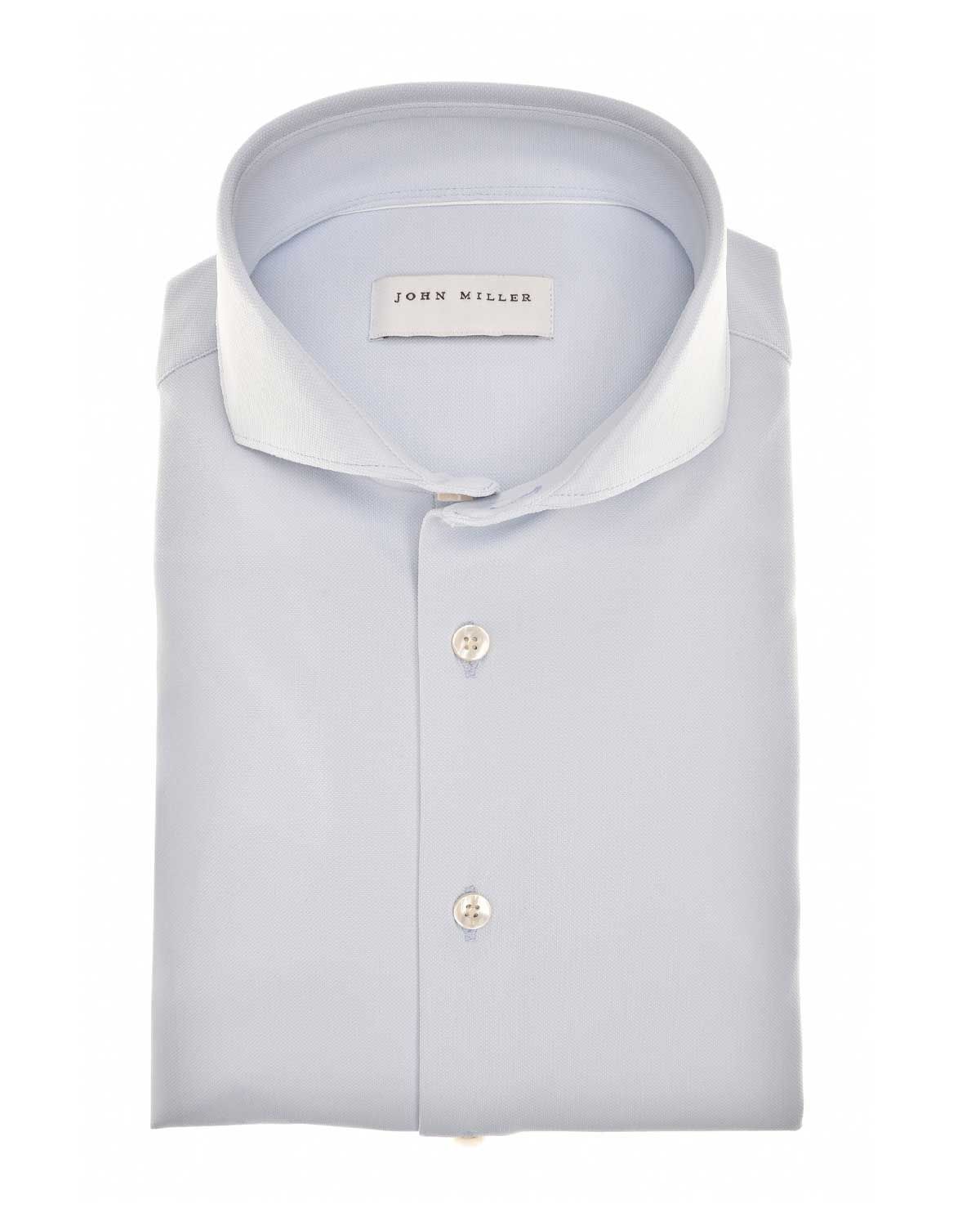 John Miller 5142675-110 lichtblauw Slim Fit overhemd met Cutaway kraag