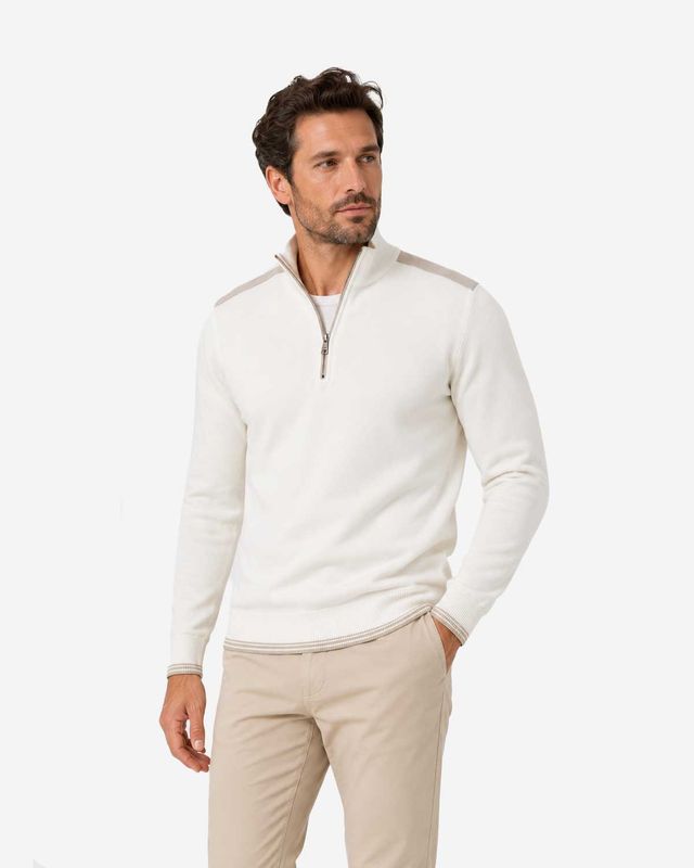 Paul &amp; Shark pullover 26411641-108 Blanc de Blanc van feather-light katoen met half zip